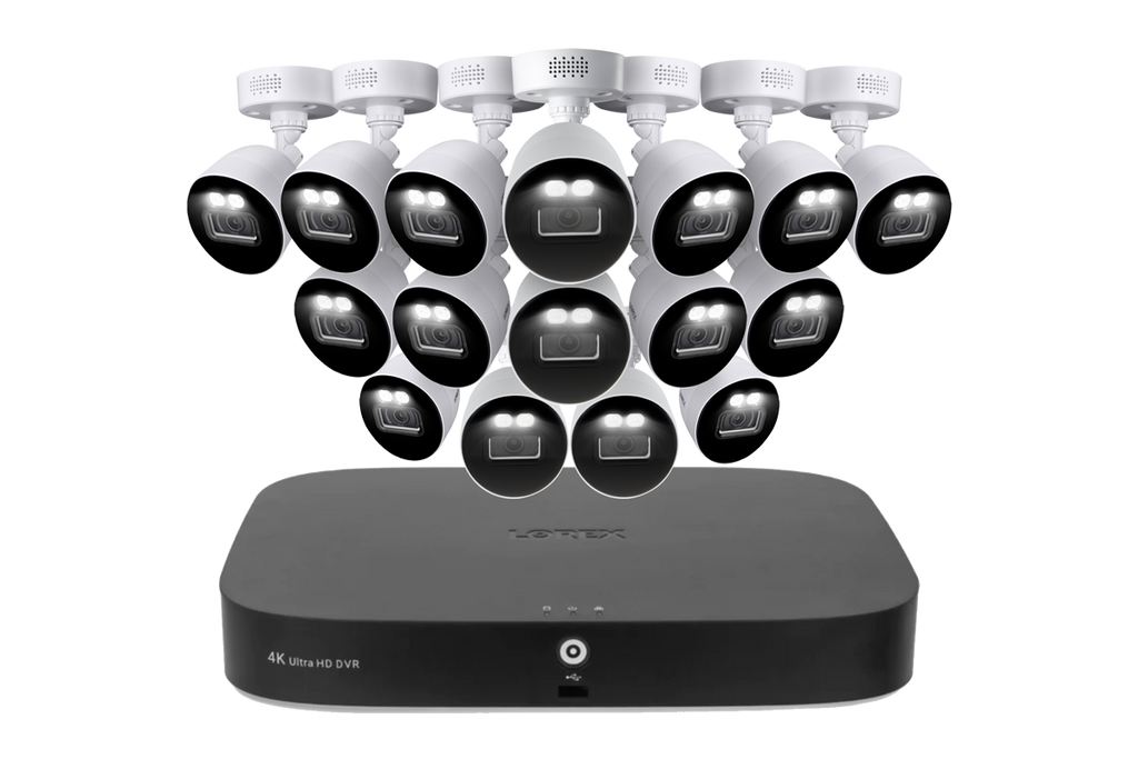 Lorex 4K 20 Camera Capable (16 Wired and 4 Wi-Fi) 2TB Wired DVR System with Sixteen Smart Deterrence CVI Wired Bullet Cameras