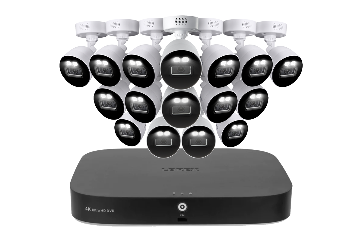 Lorex 4K 20 Camera Capable (16 Wired and 4 Wi-Fi) 2TB Wired DVR System with Sixteen Smart Deterrence CVI Wired Bullet Cameras