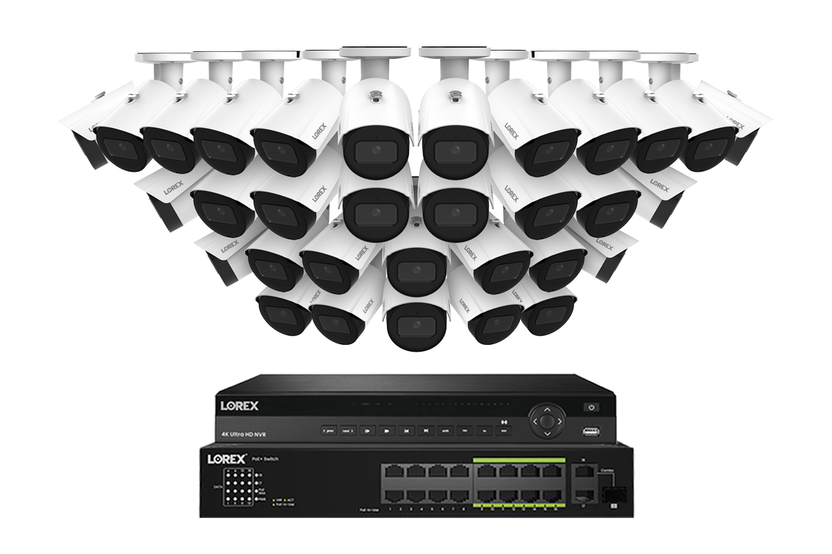 Lorex Elite Series NVR with A4 4MP (2K) IP Bullet Cameras - 4K 32-Channel 8TB Wired System