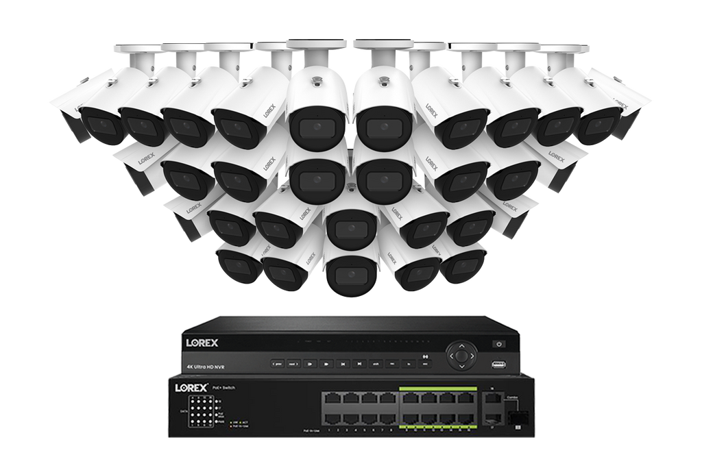 Lorex Elite Series NVR with A4 4MP (2K) IP Bullet Cameras - 4K 32-Channel 8TB Wired System