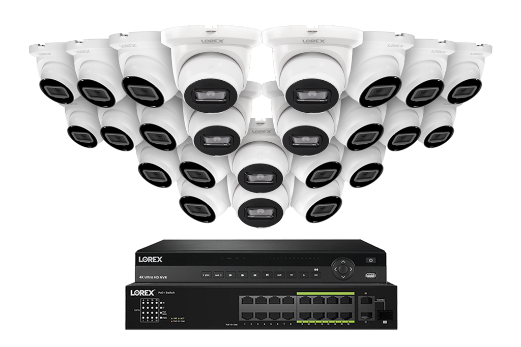 Lorex Elite Series NVR with A4 4MP (2K) IP Turret Cameras - 4K 32-Channel 8TB Wired System
