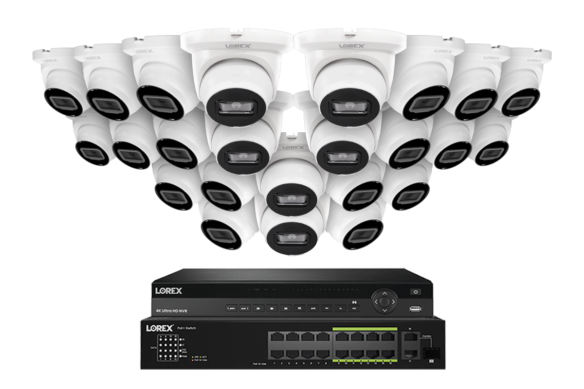 Lorex Elite Series NVR with A4 4MP (2K) IP Turret Cameras - 4K 32-Channel 8TB Wired System