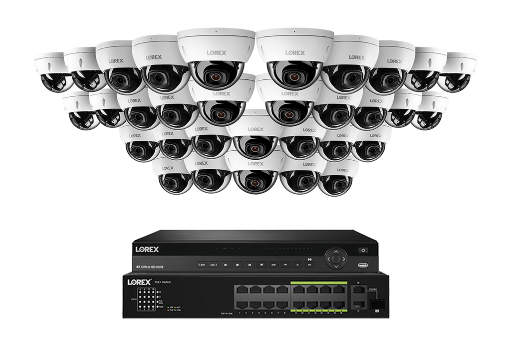 Lorex Elite Series 4K 32 Camera Capable 8TB Wired NVR System with 8MP (4K) A10 IP Dome Cameras