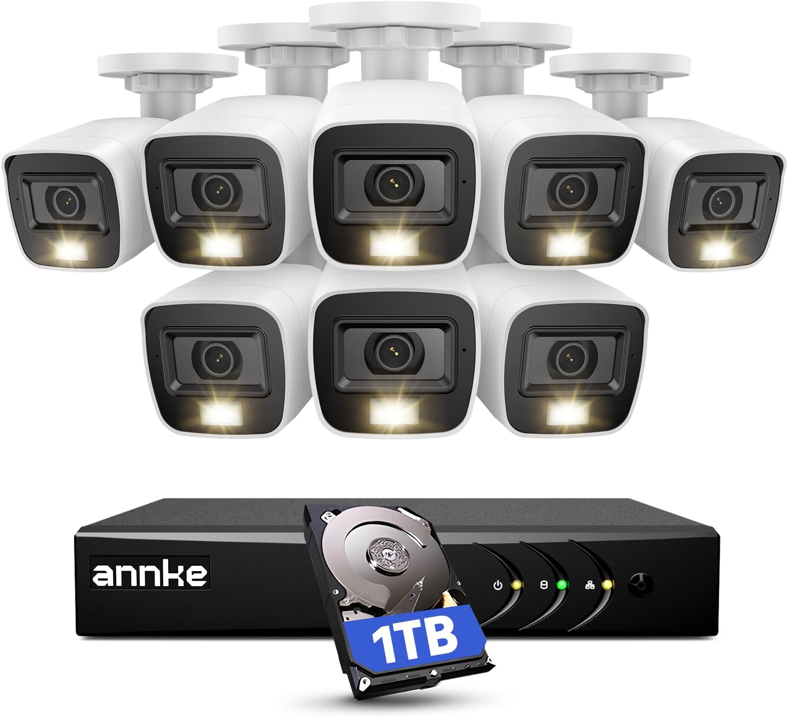 ANNKE 3K Lite Wired Security Camera System with AI Human/Vehicle Detection, H.265+ 8CH Surveillance DVR with 1TB Hard Drive and 8 x 1080p HD Outdoor CCTV Cameras, Color Night Vision, Smart Dual Light