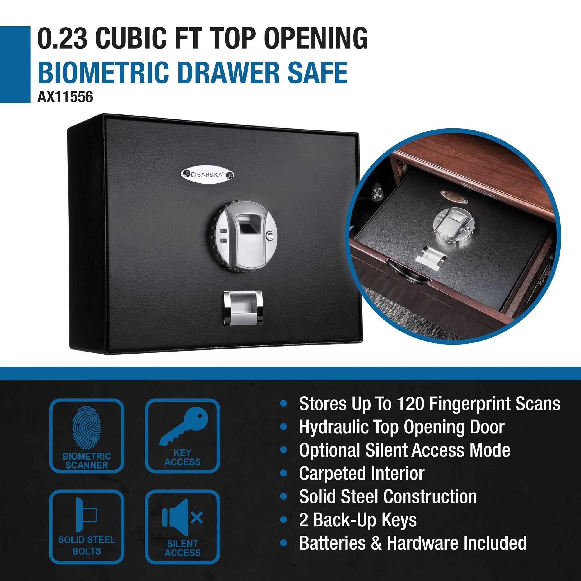 Barska 0.23 Cu. ft Top Opening Biometric Security Safe | AX11556