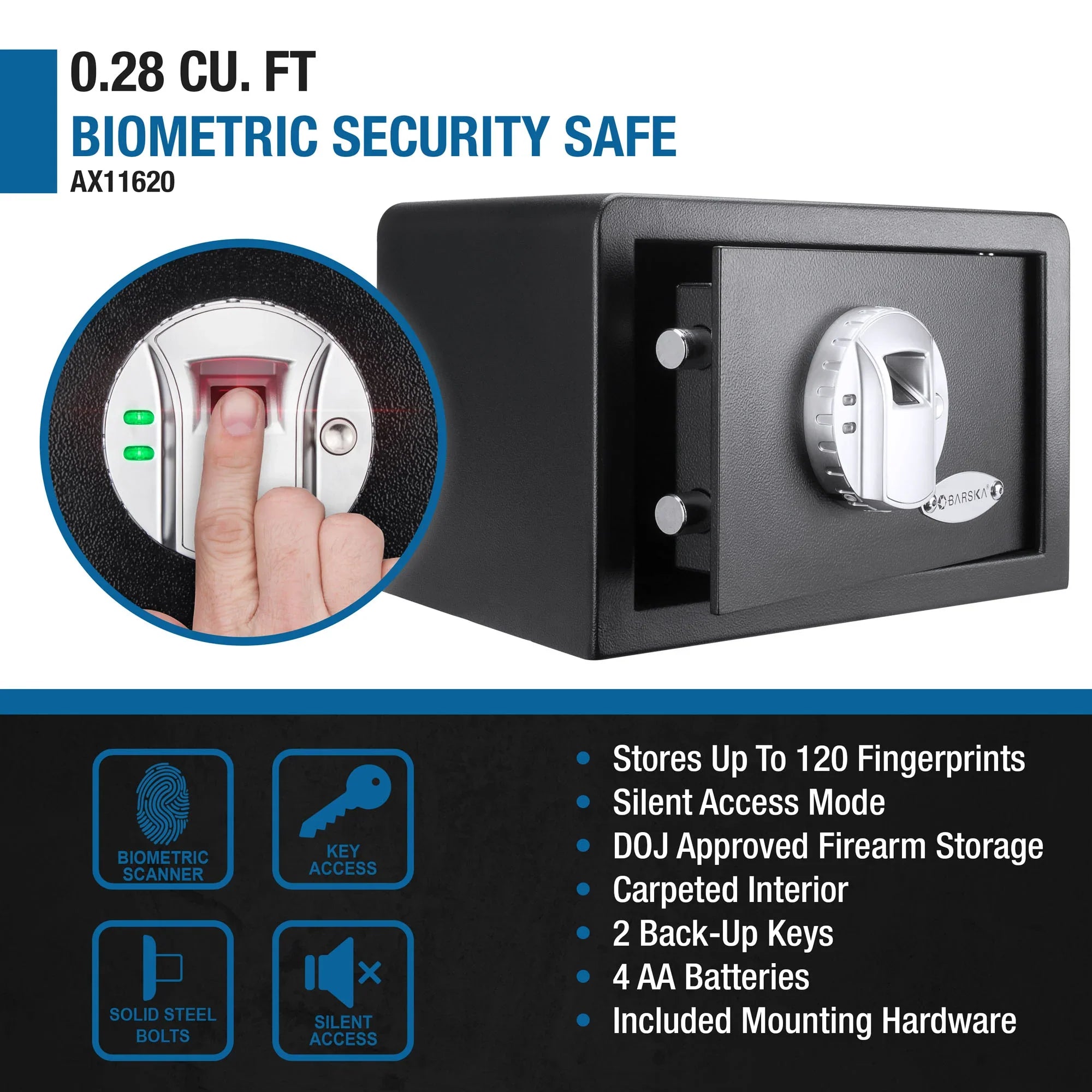Barska 0.29 Cu. ft Biometric Security Safe | AX11620