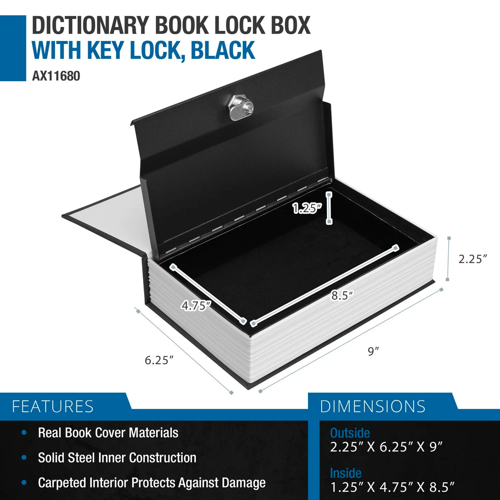 Barska Dictionary Book Lock Box with Key Lock, Black | AX11680