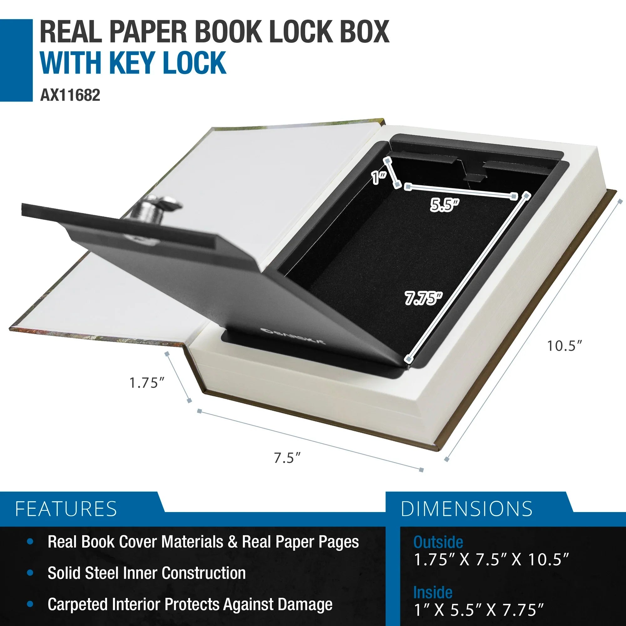 Barska Real Paper Book Lock Box with Key Lock | AX11682