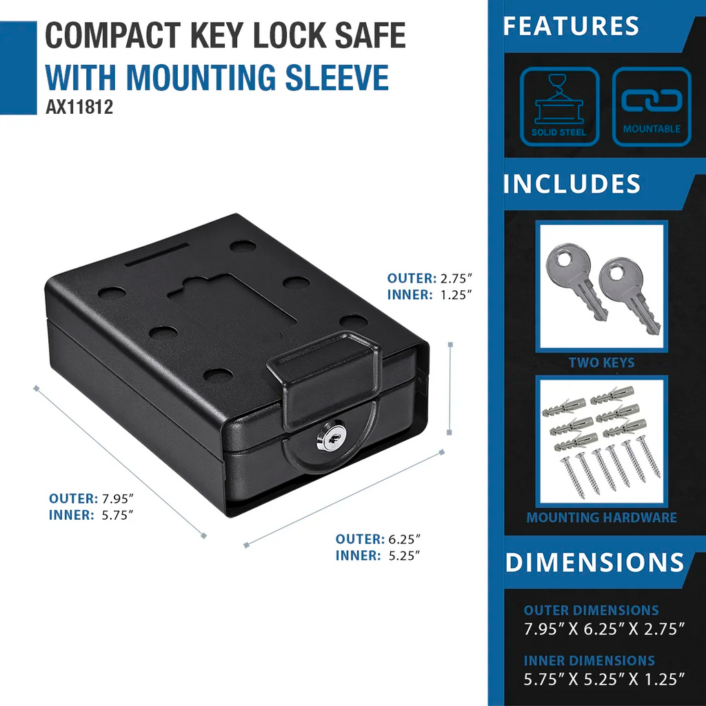 Barska Compact Key Lock Safe with Mounting Sleeve | AX11812