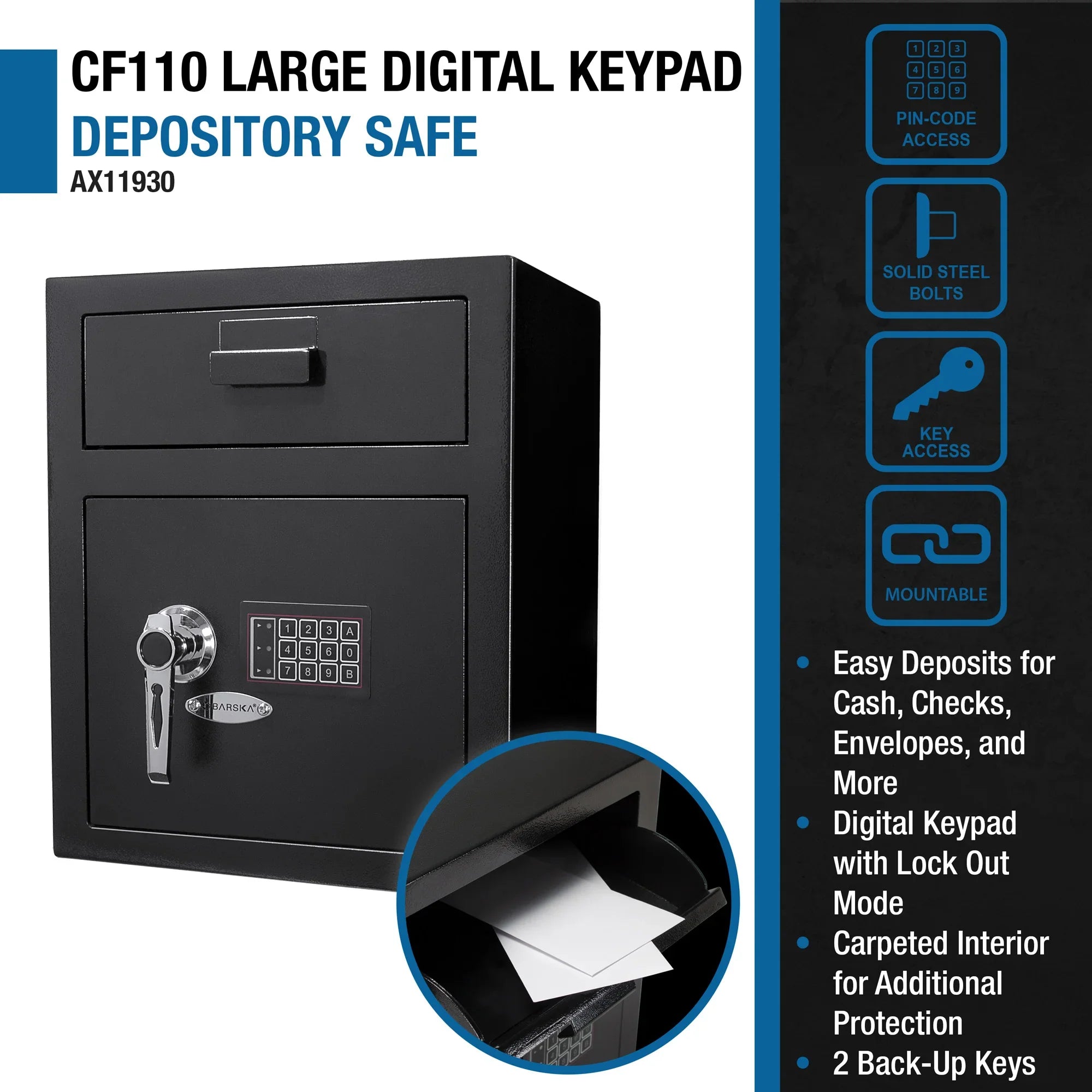 Barska 1.1 Cu. ft Keypad Depository Safe | AX11930