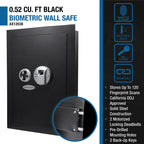 Barska 0.52 Cu. ft Black Biometric Wall Safe, Right Opening AX12038 | Left Opening AX13034
