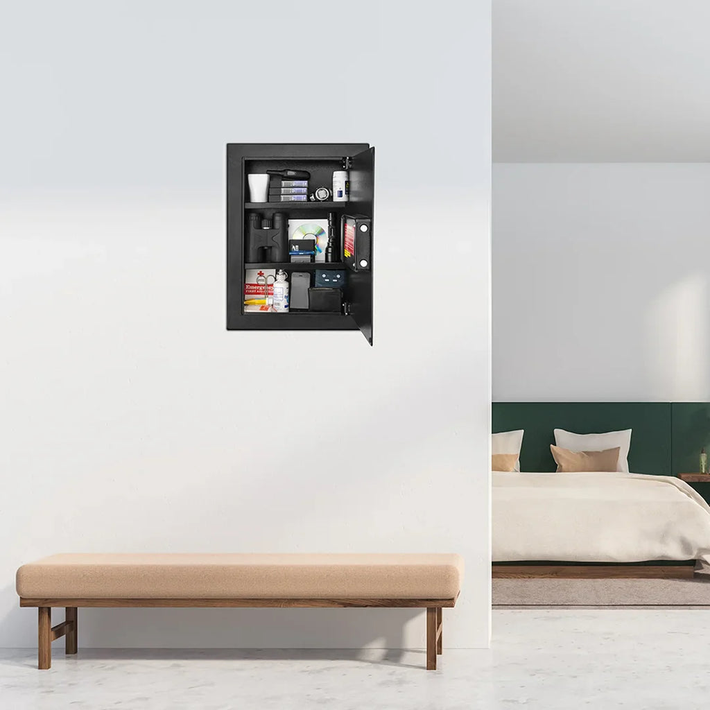 Barska 0.52 Cu. ft Black Biometric Wall Safe, Right Opening AX12038 | Left Opening AX13034