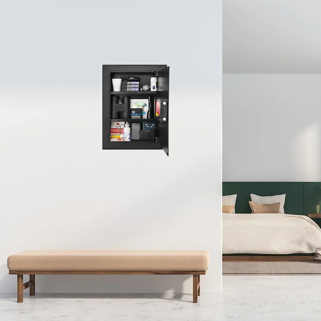 Barska 0.52 Cu. ft Black Biometric Wall Safe, Right Opening AX12038 | Left Opening AX13034