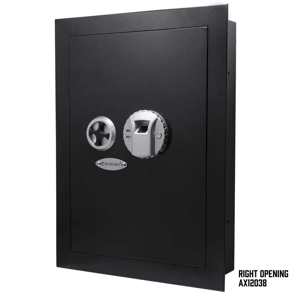 Barska 0.52 Cu. ft Black Biometric Wall Safe, Right Opening AX12038 | Left Opening AX13034