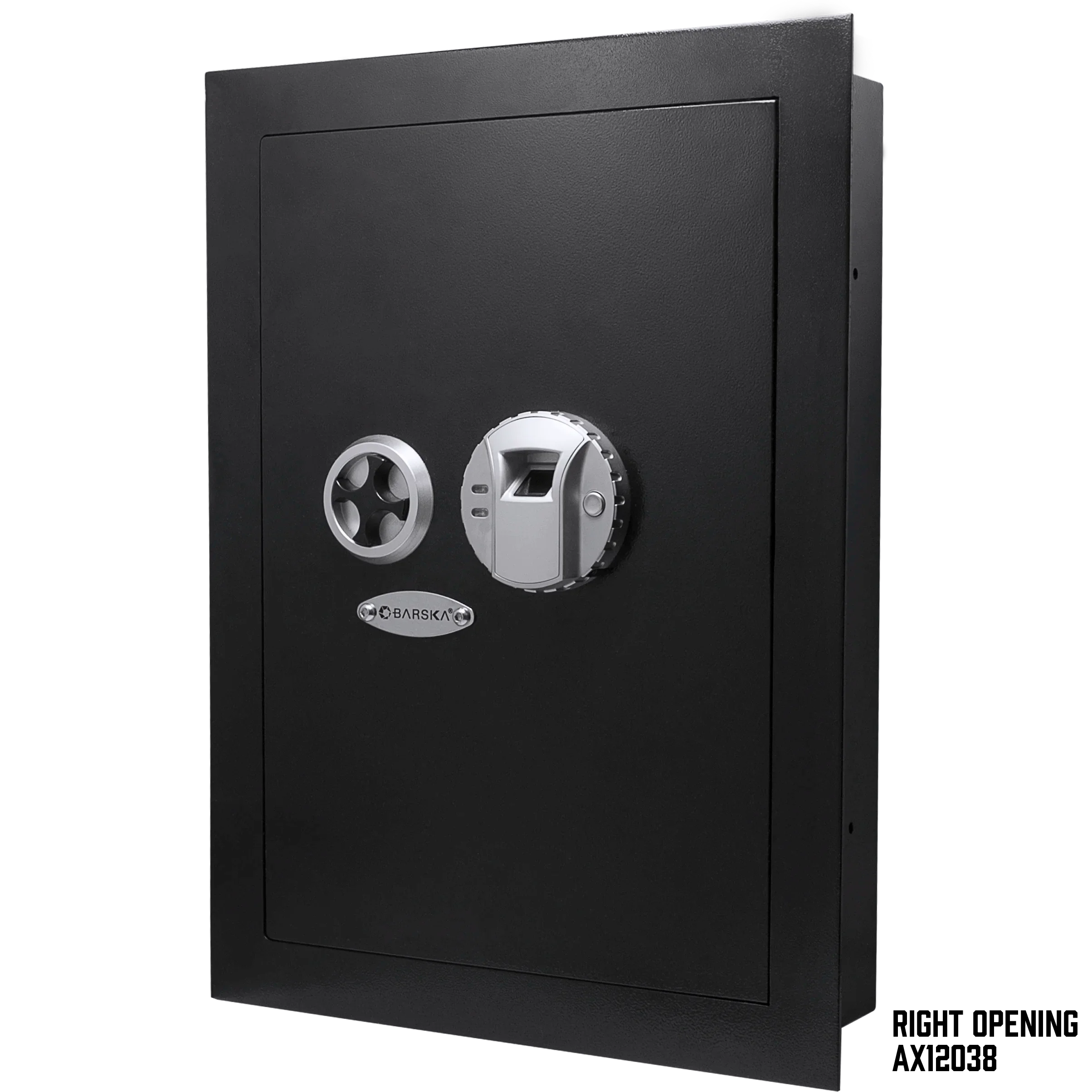 Barska 0.52 Cu. ft Black Biometric Wall Safe, Right Opening AX12038 | Left Opening AX13034
