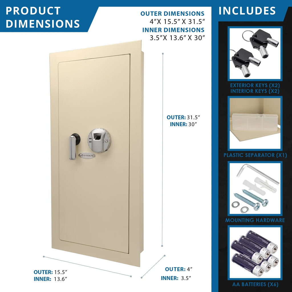 Barska Large Beige Biometric Wall Safe, Right Opening  AX12408 | Left Opening AX12880