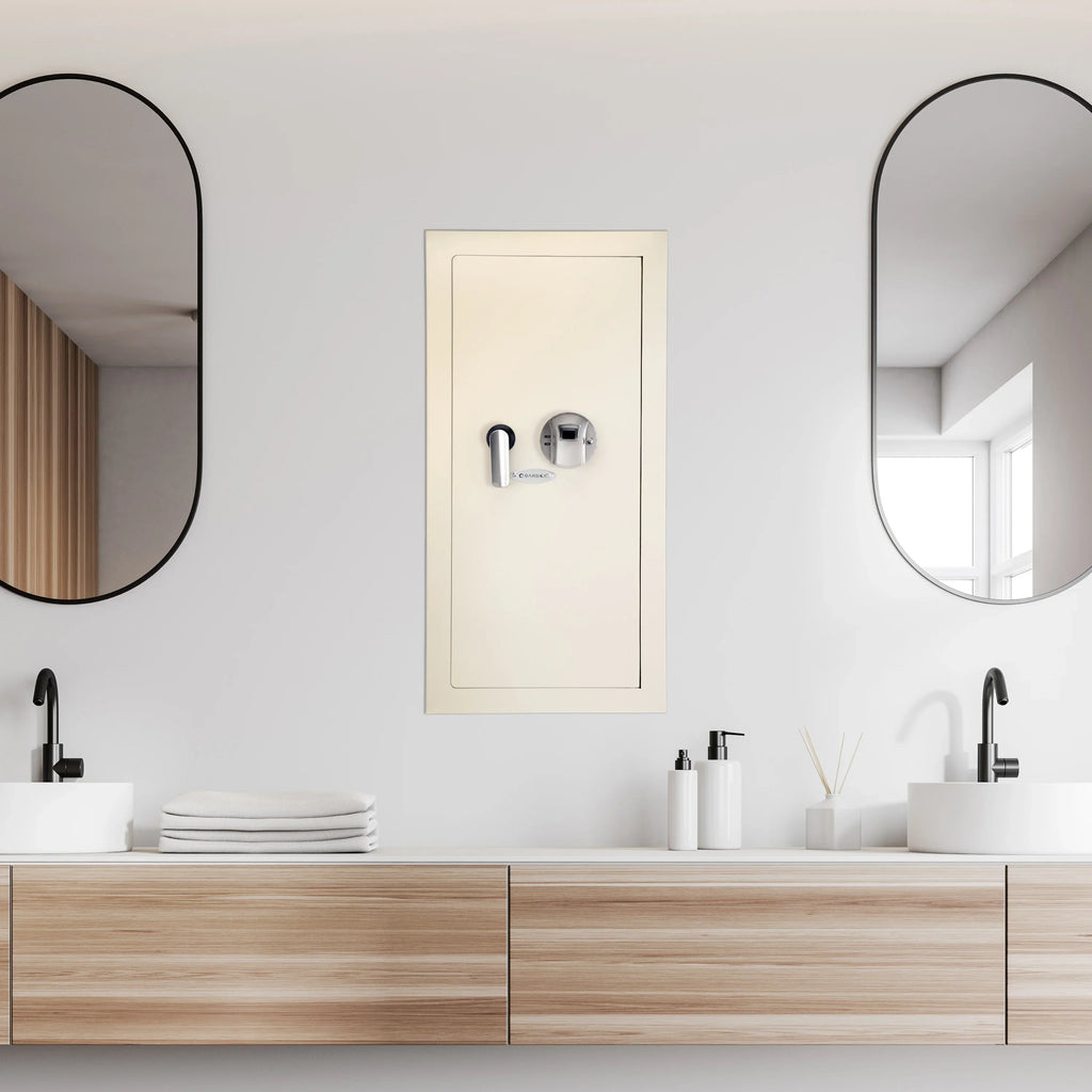 Barska Large Beige Biometric Wall Safe, Right Opening  AX12408 | Left Opening AX12880