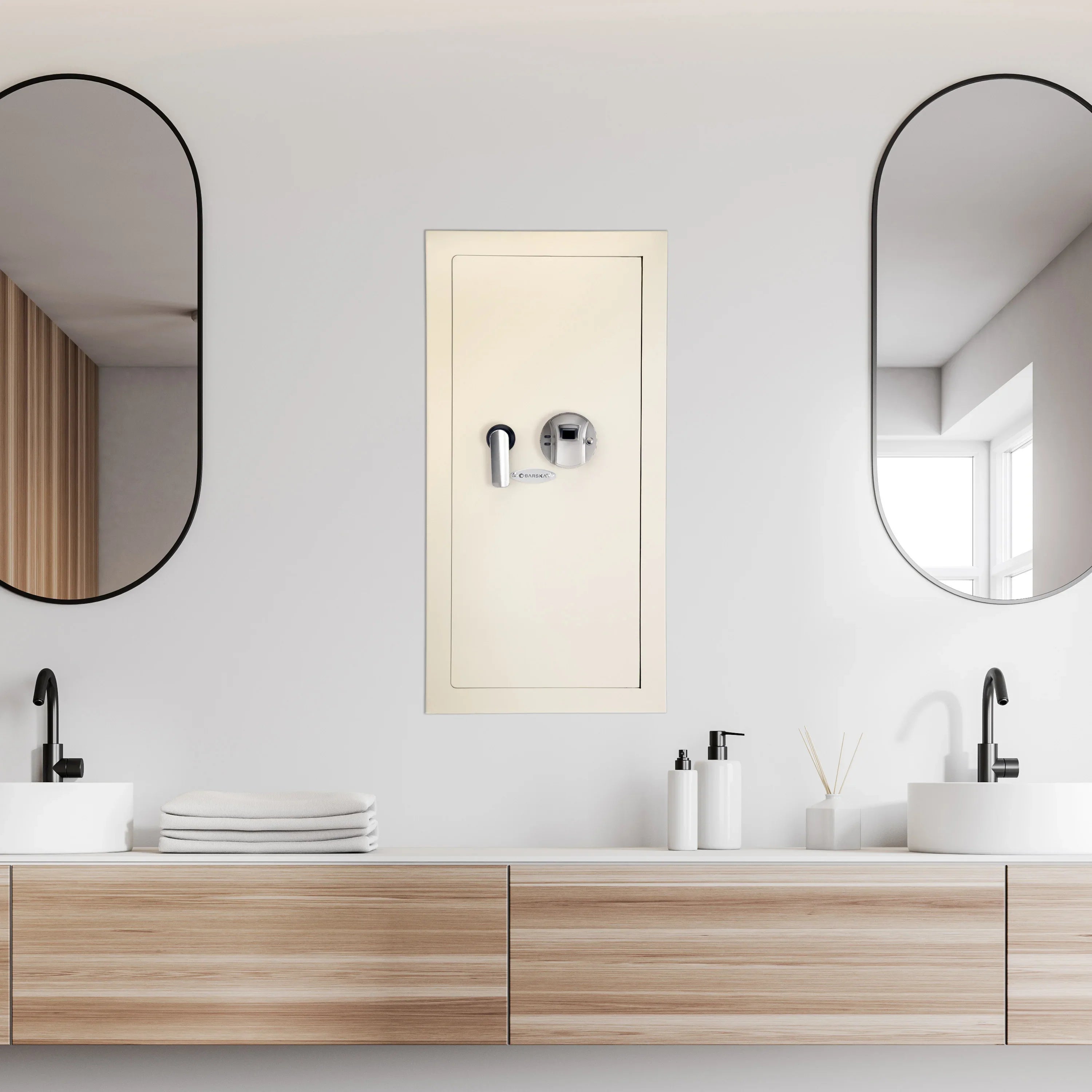 Barska Large Beige Biometric Wall Safe, Right Opening  AX12408 | Left Opening AX12880