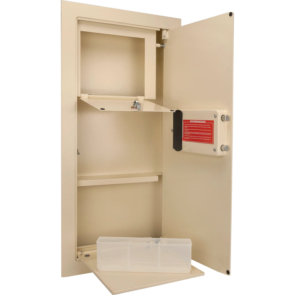 Barska Large Beige Biometric Wall Safe, Right Opening  AX12408 | Left Opening AX12880
