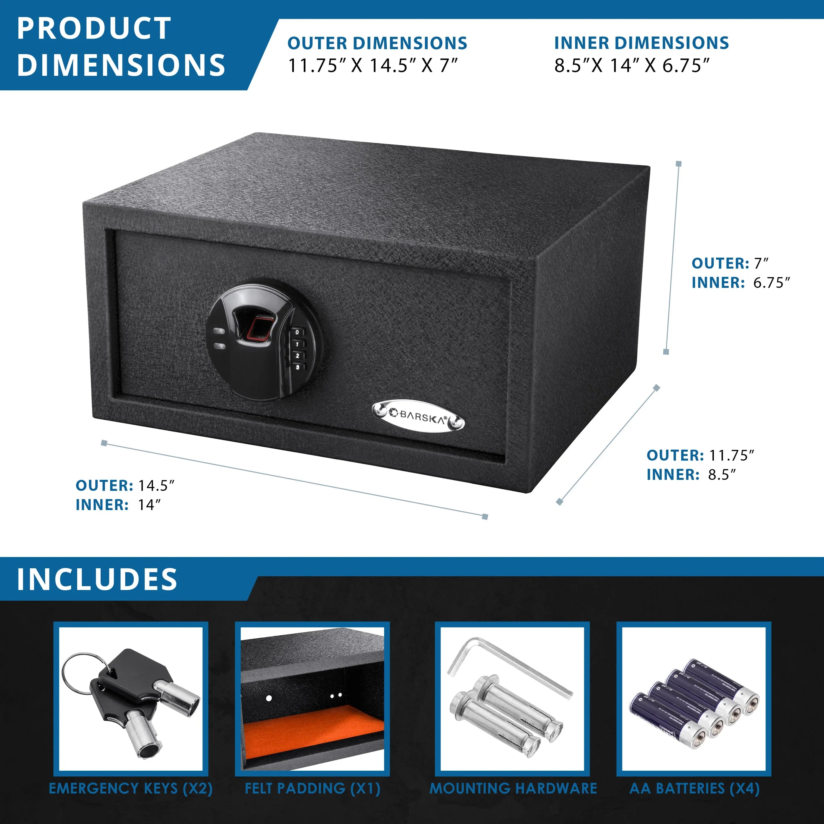Barska HQ100 Biometric Digital Keypad Safe | AX12476