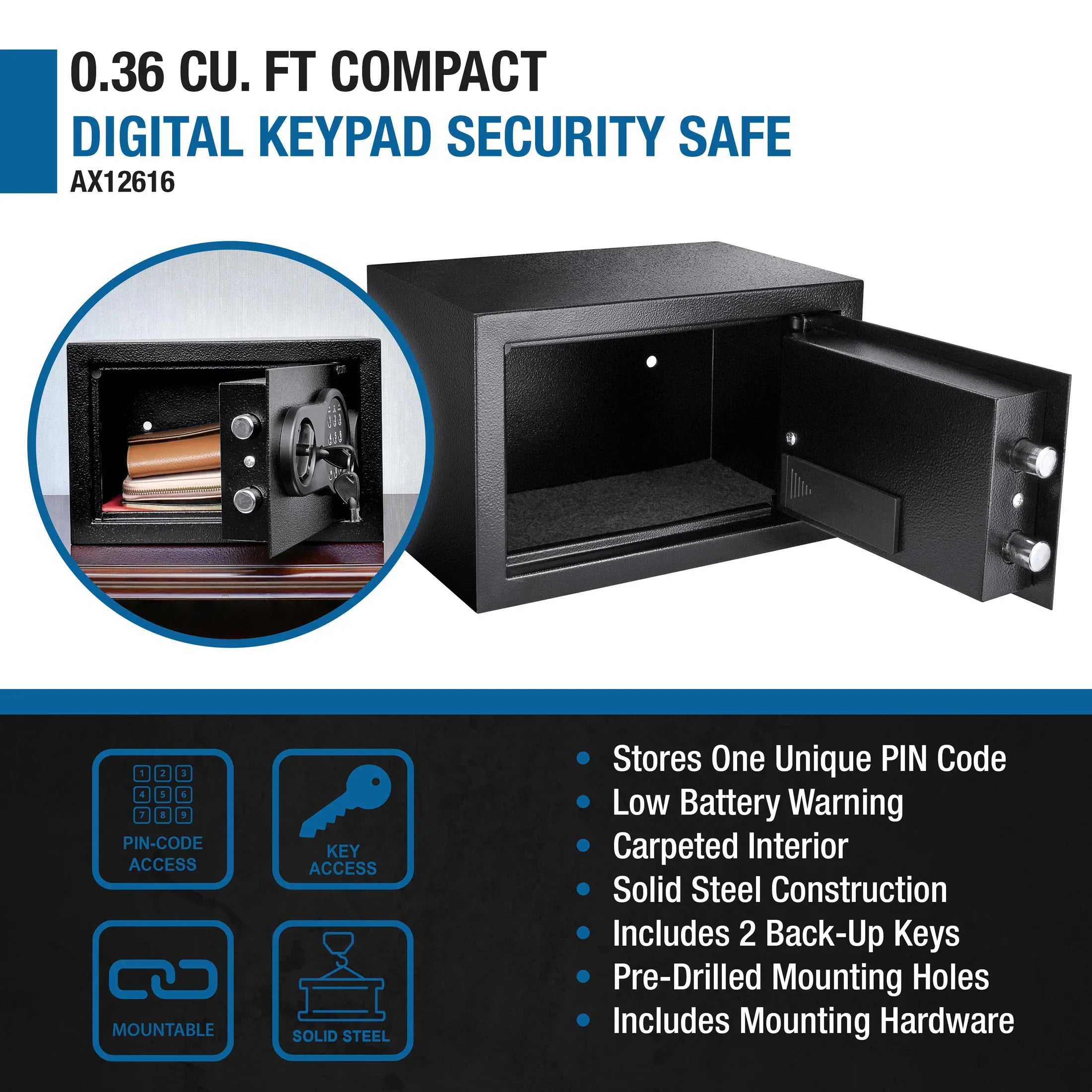 Barska 0.36 Cu. ft Digital Keypad Security Safe | AX12616