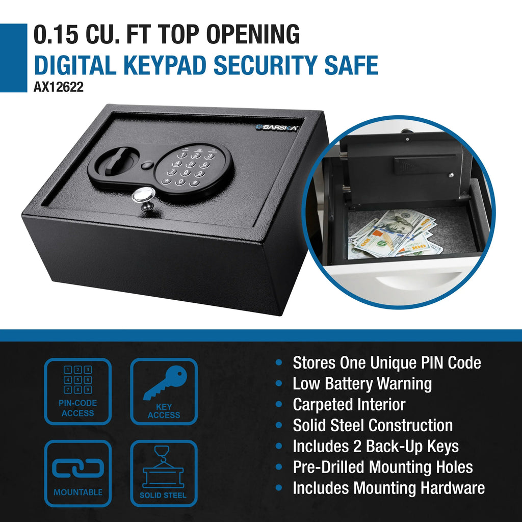 Barska 0.15 Cu. ft Top Opening Keypad Security Safe | AX12622