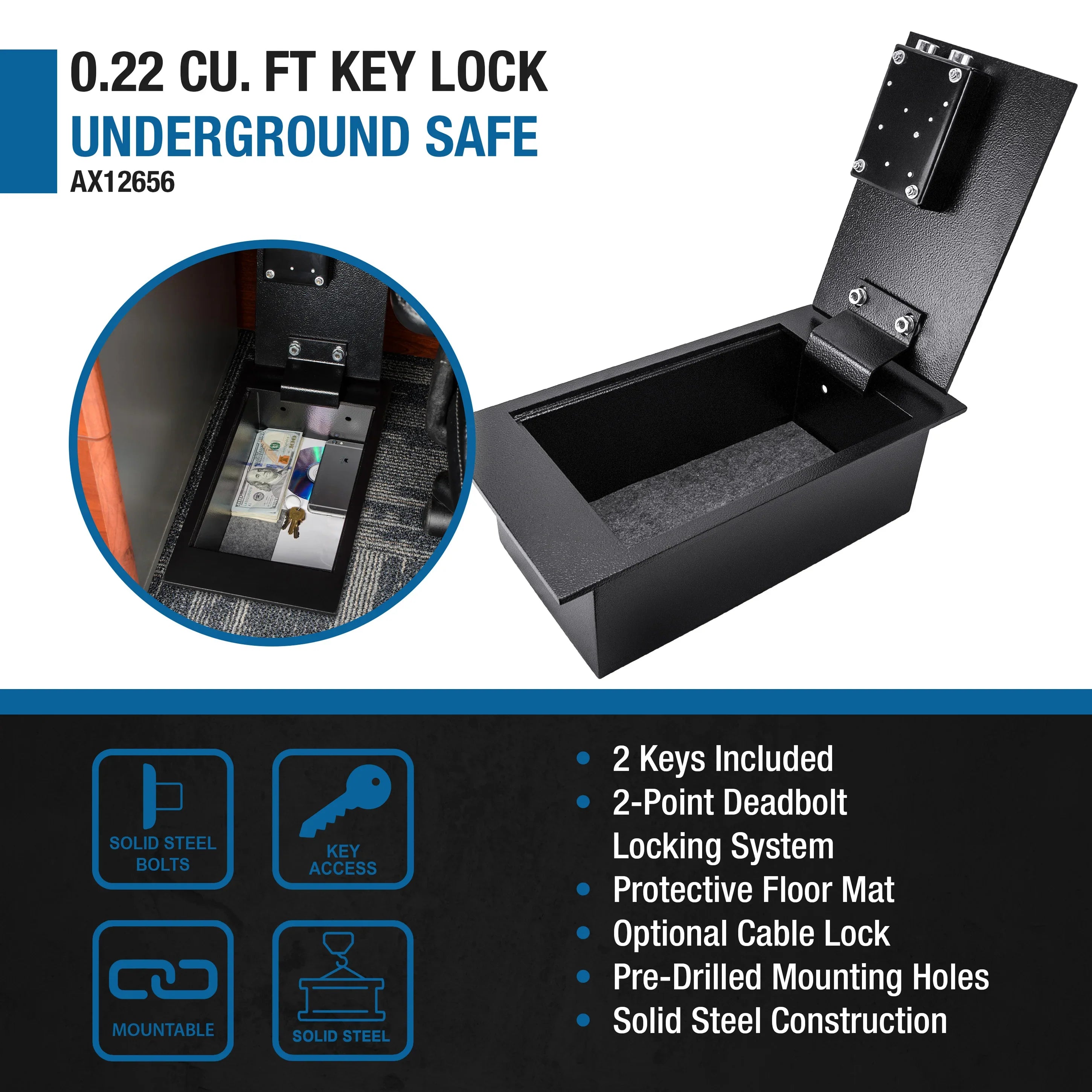Barska 0.22 Cu. ft Floor Safe with Key Lock | AX12656