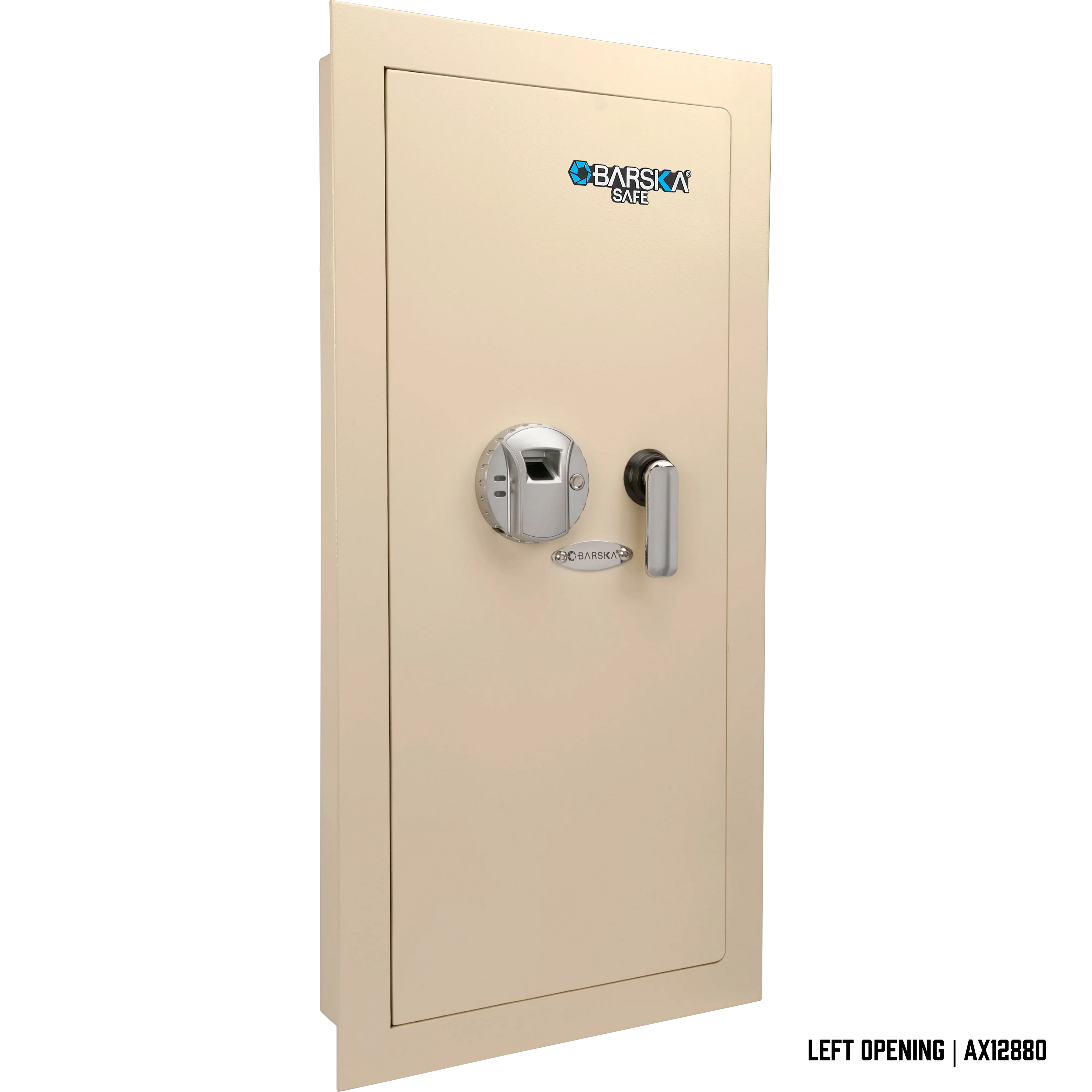 Barska Large Beige Biometric Wall Safe, Right Opening  AX12408 | Left Opening AX12880