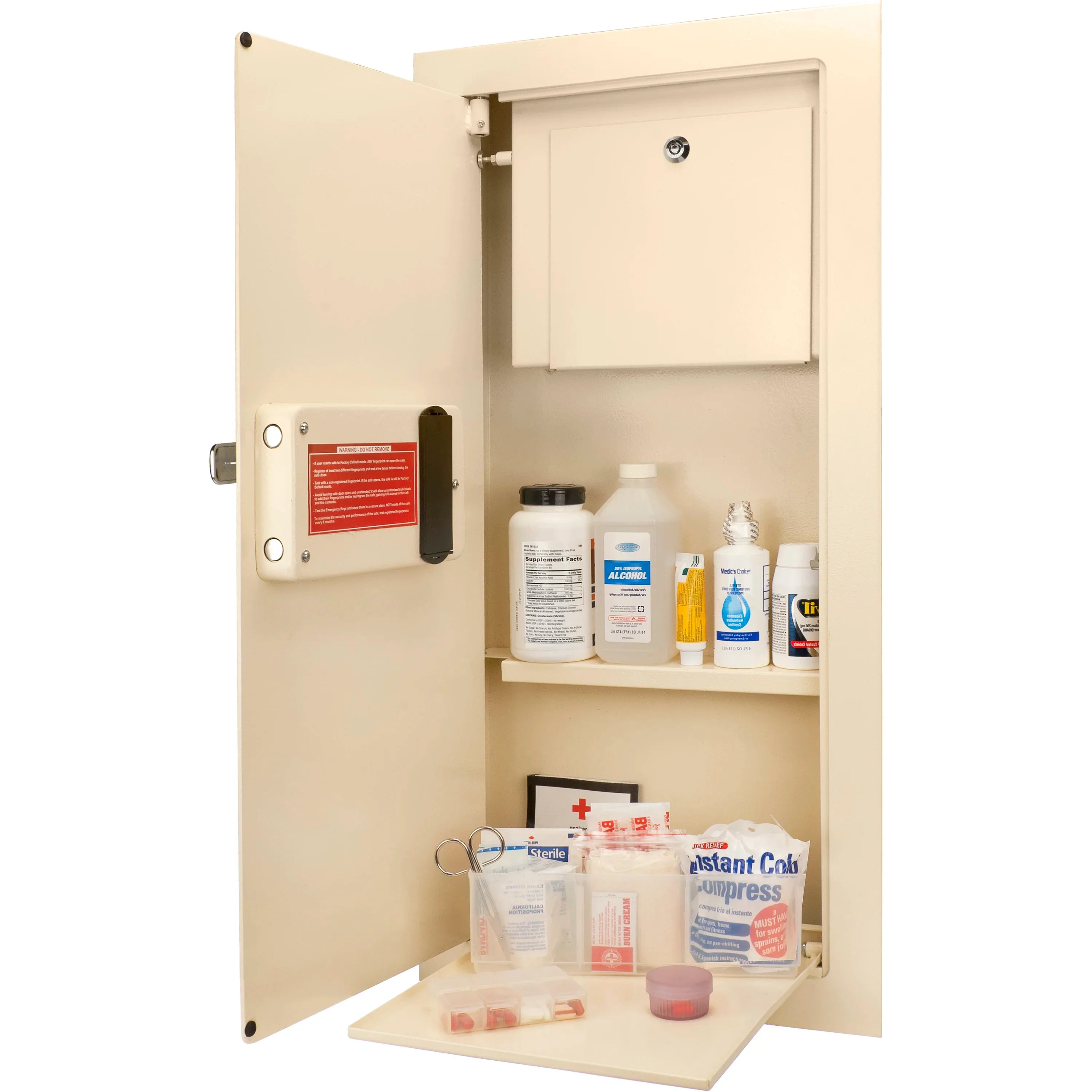 Barska Large Beige Biometric Wall Safe, Right Opening  AX12408 | Left Opening AX12880