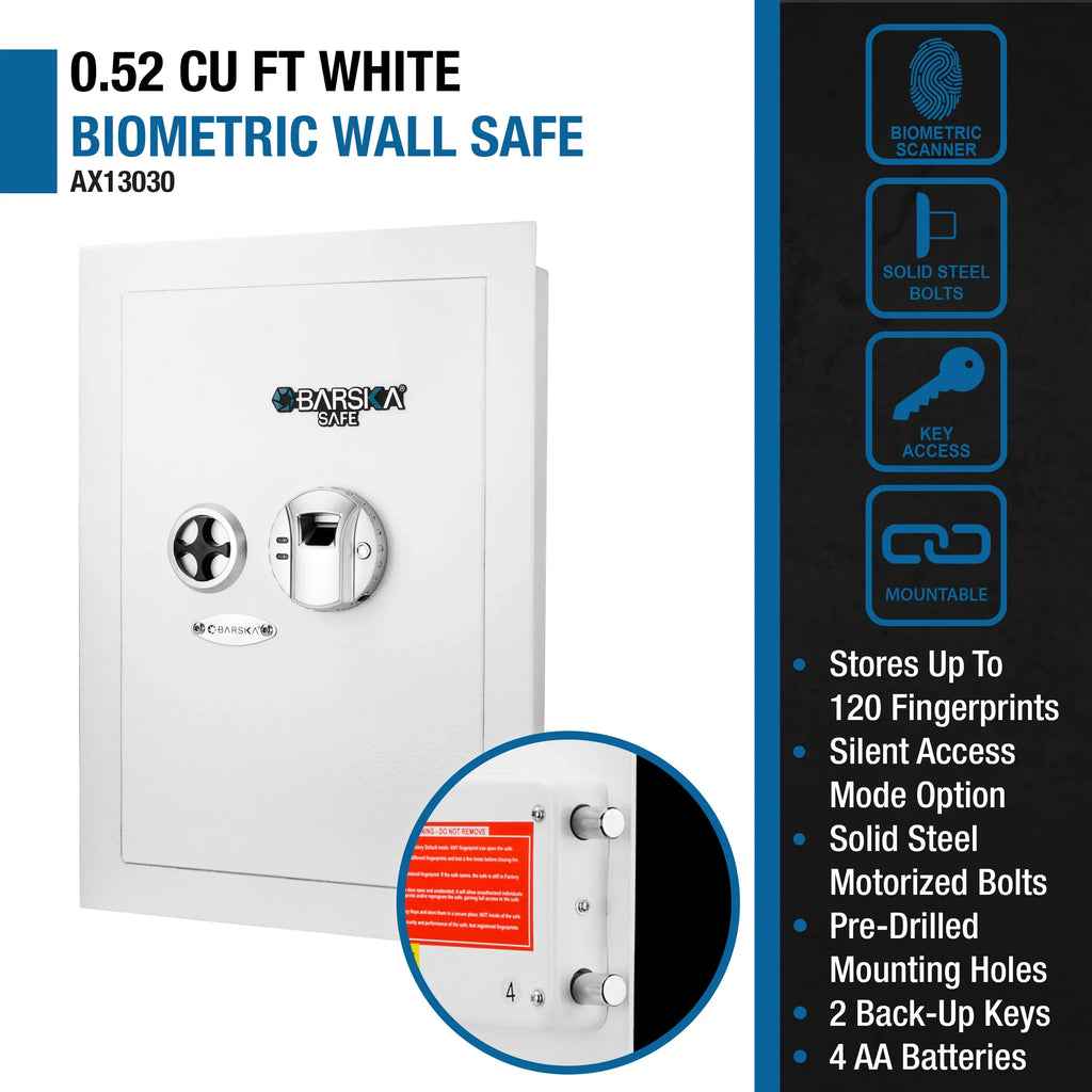 Barska 0.52 Cu. ft Right Opening Wall Safe, White | AX13030