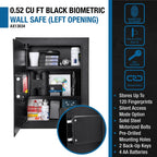 Barska 0.52 Cu. ft Black Biometric Wall Safe, Right Opening AX12038 | Left Opening AX13034