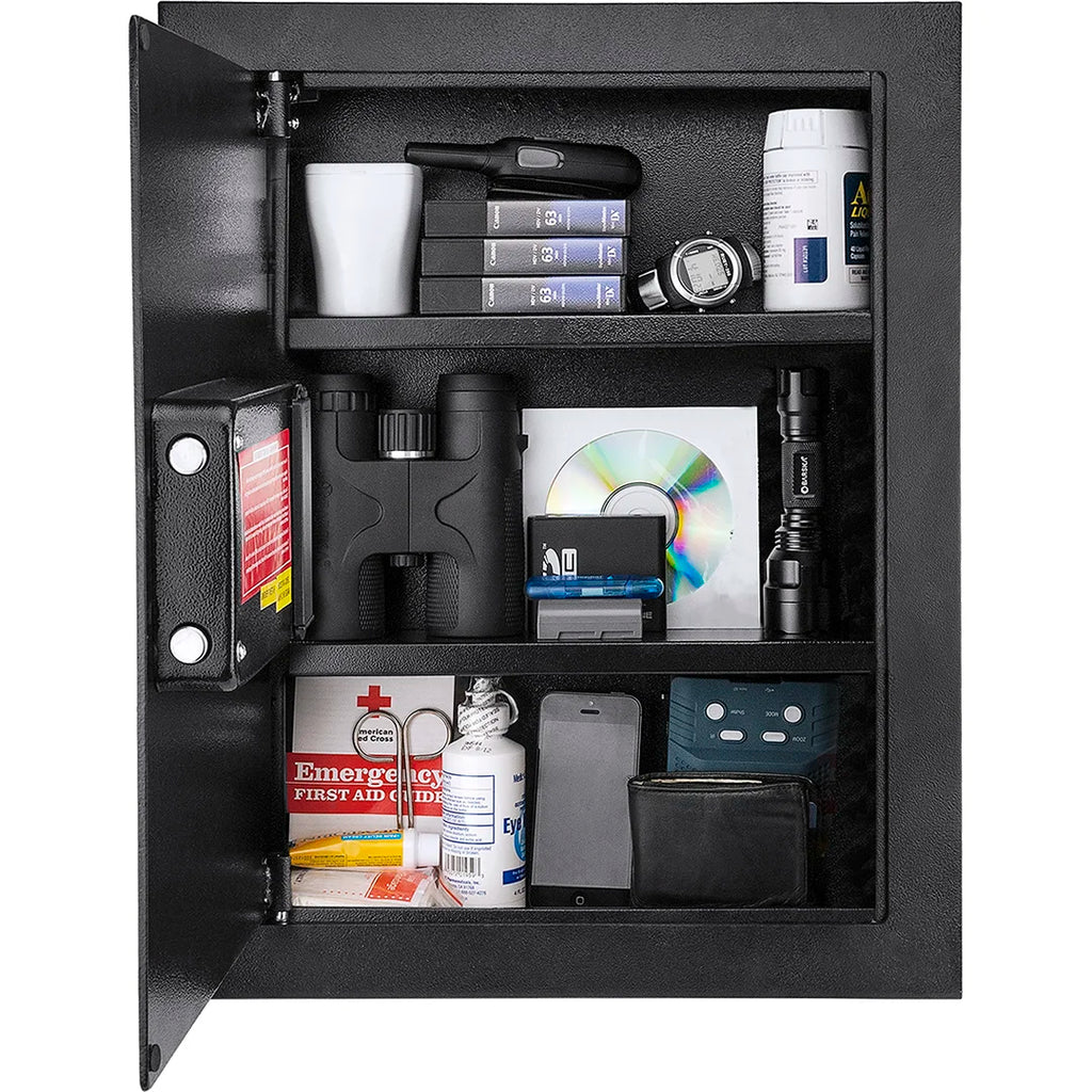 Barska 0.52 Cu. ft Black Biometric Wall Safe, Right Opening AX12038 | Left Opening AX13034