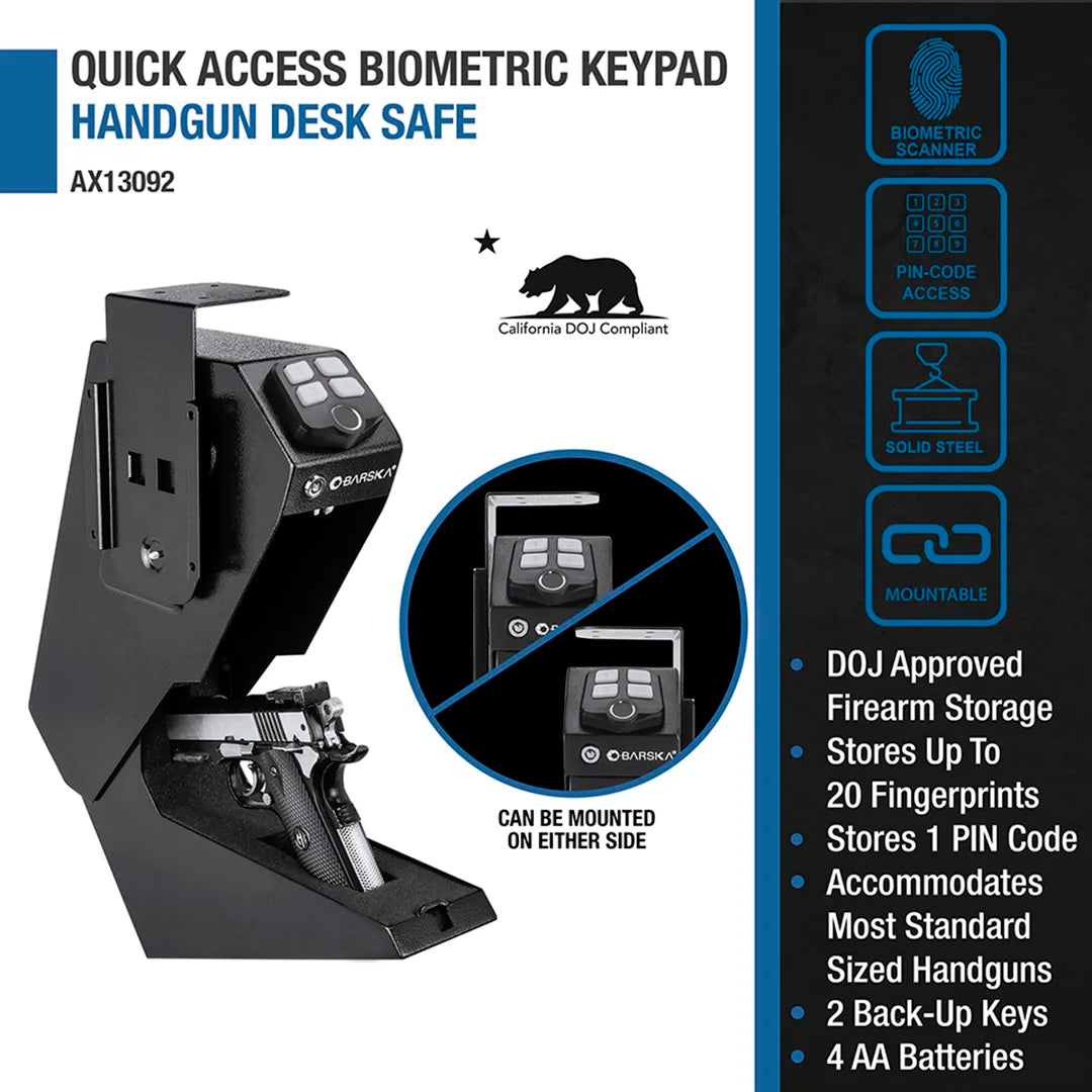 Barska Quick Access Biometric Keypad Handgun Desk Safe | AX13092