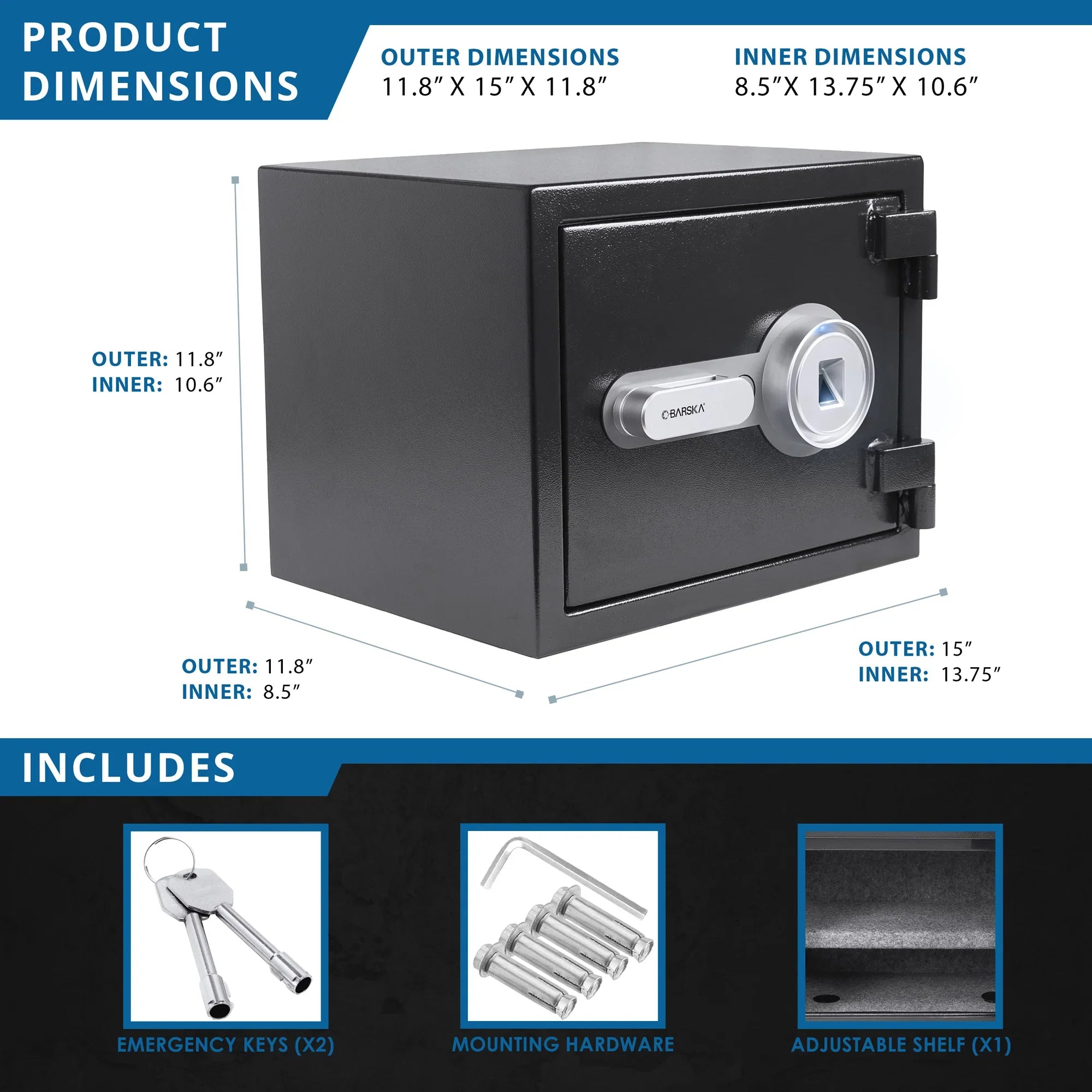 Barska 0.75 Cu. ft Biometric Fireproof Security Safe, Black | AX13498