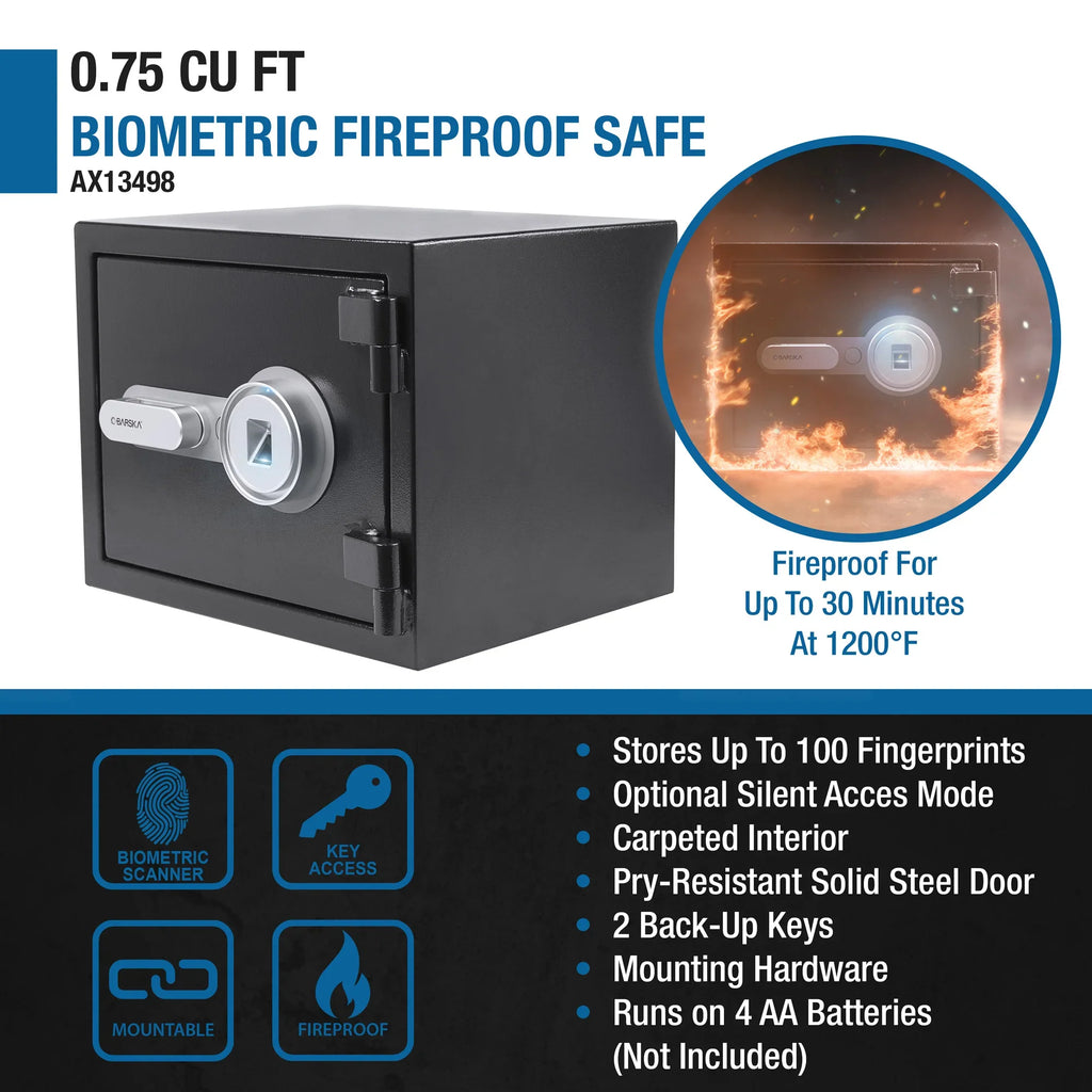 Barska 0.75 Cu. ft Biometric Fireproof Security Safe, Black | AX13498