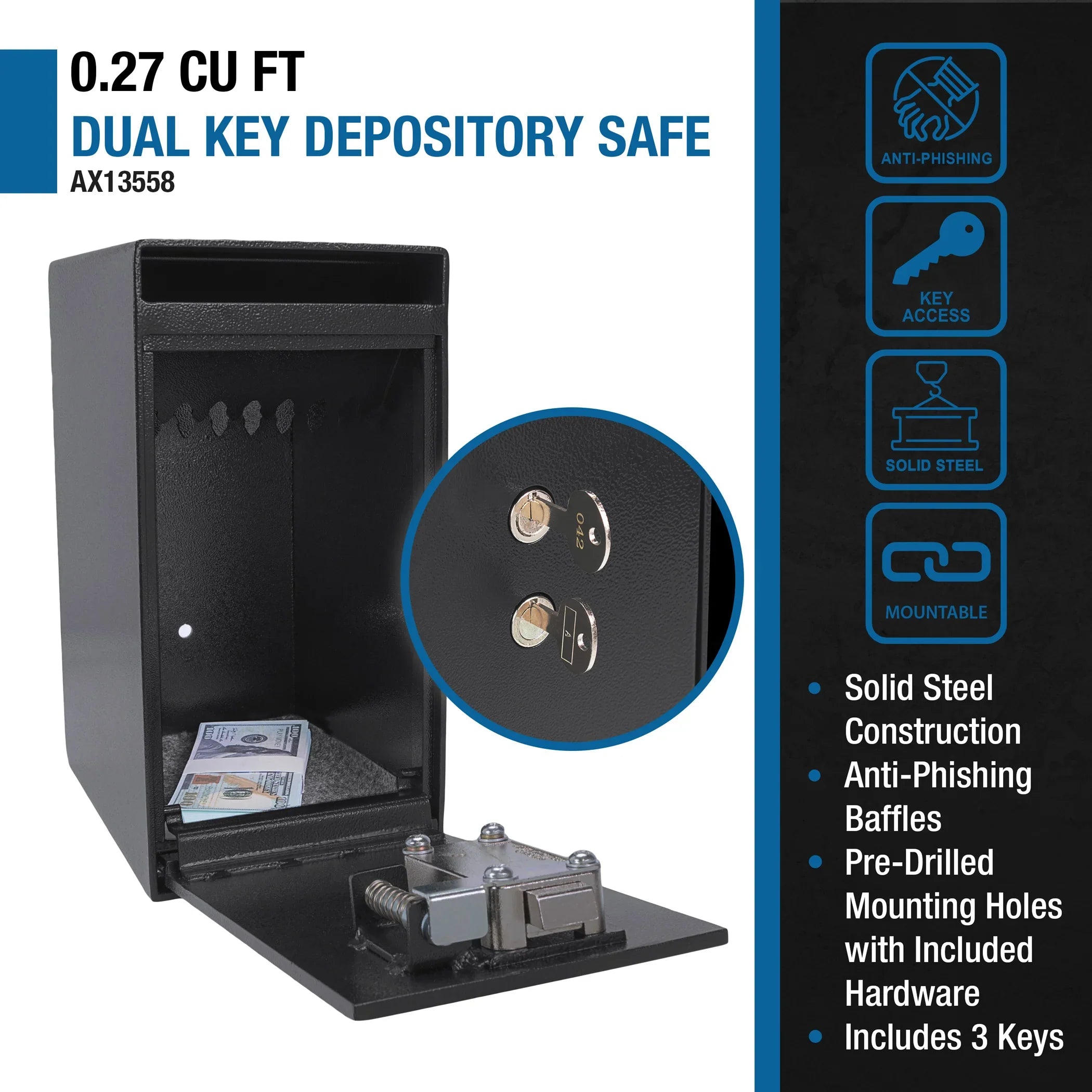 Barska 0.27 Cu. ft Dual Key Depository Safe | AX13558