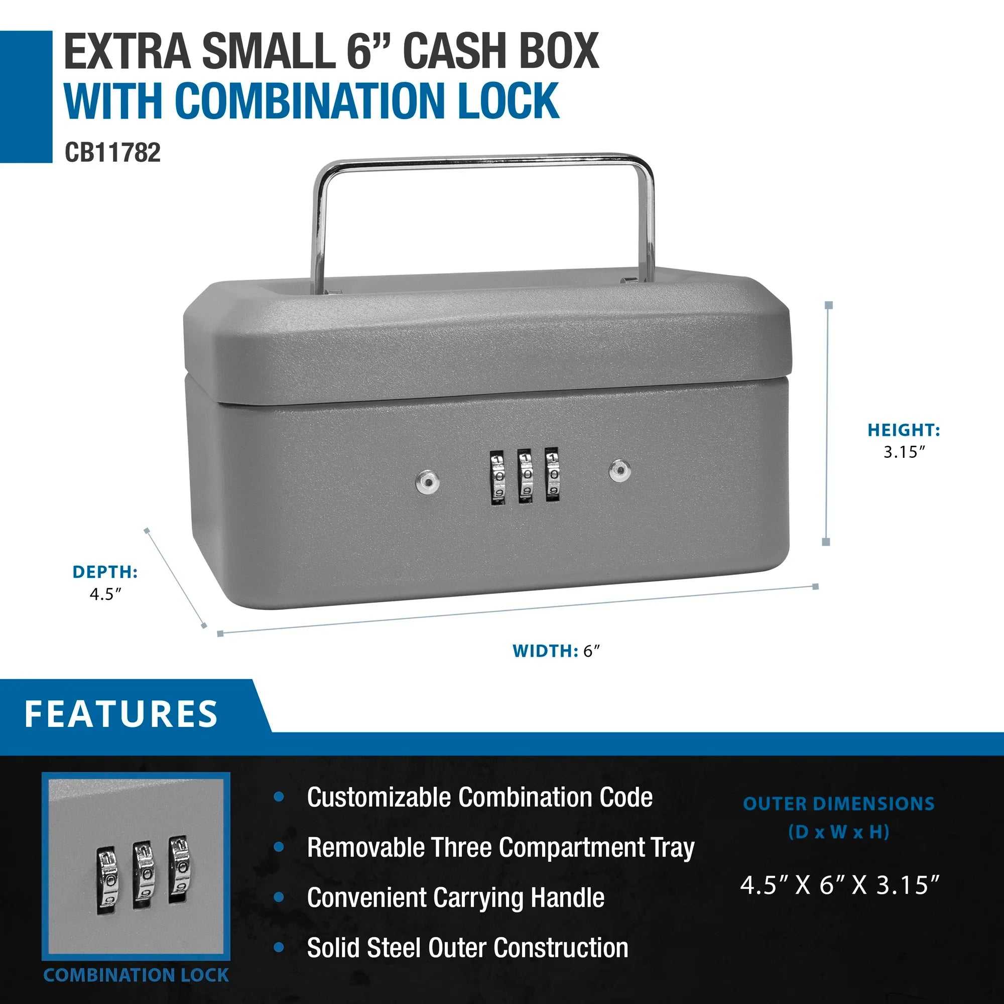Barska Extra Small 6" Cash Box with Combination Lock | CB11782