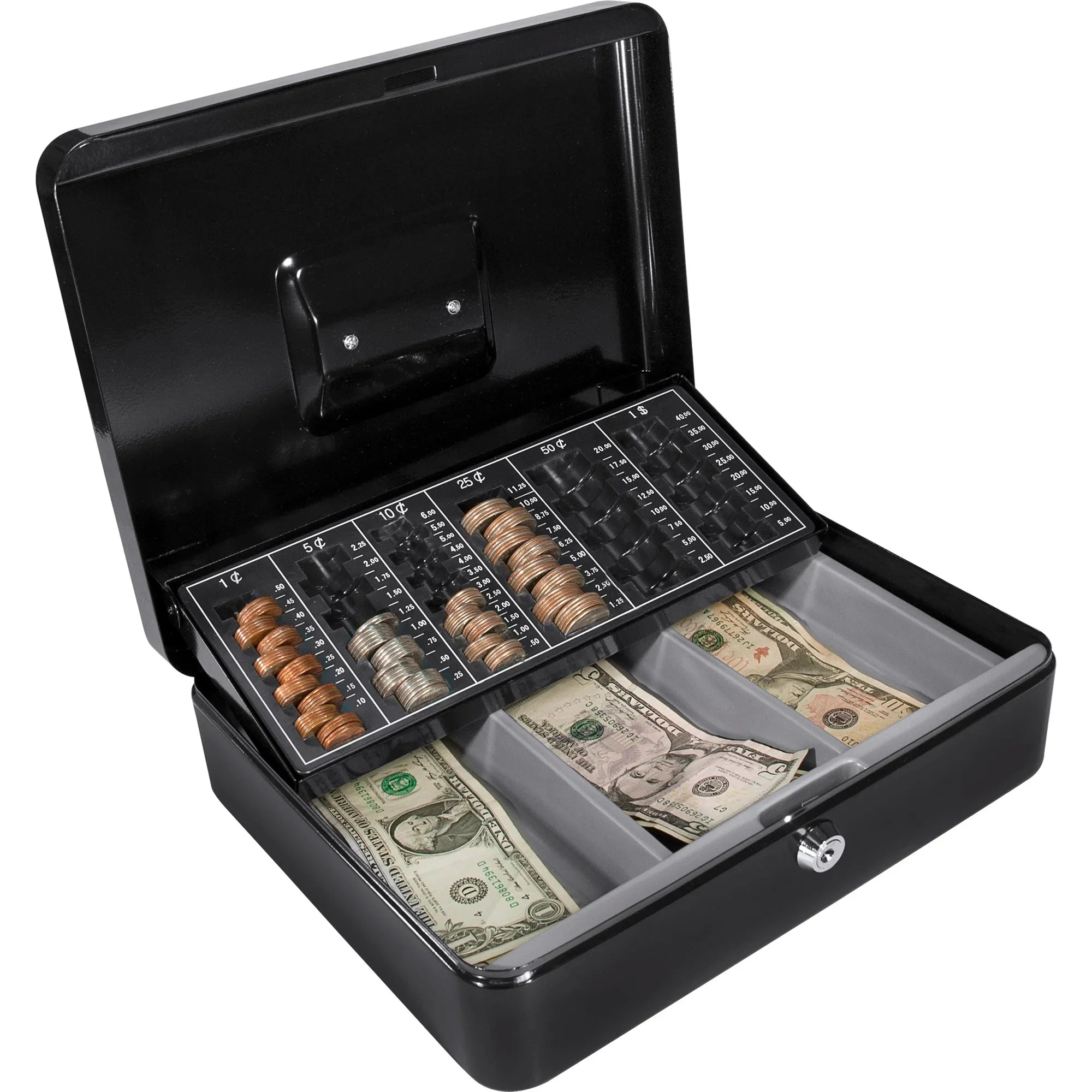 Barska Cash Box with Three Compartments and Coin Tray with Key Lock | CB11790