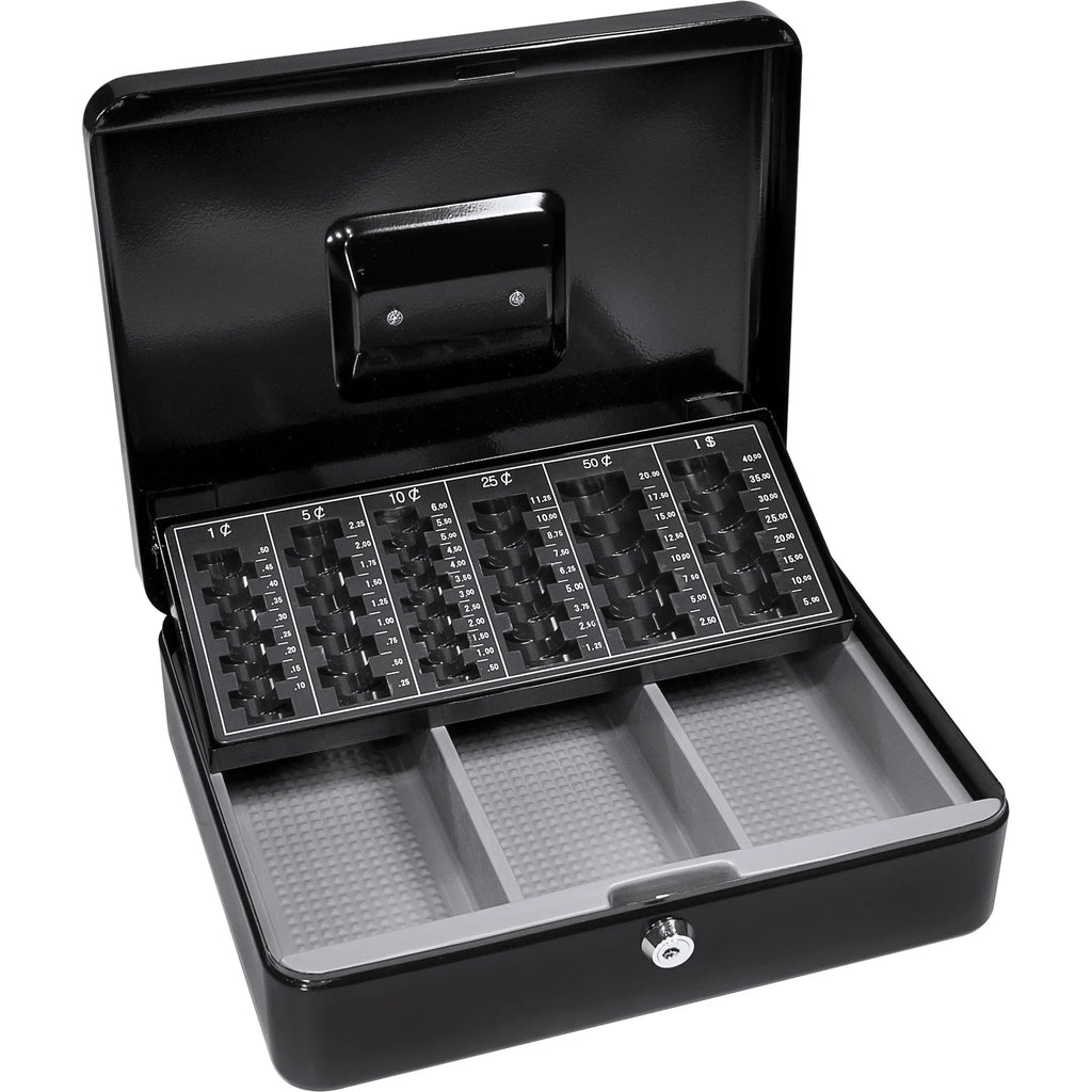 Barska Cash Box with Three Compartments and Coin Tray with Key Lock | CB11790