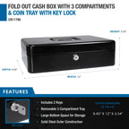 Barska Cash Box with Three Compartments and Coin Tray with Key Lock | CB11790