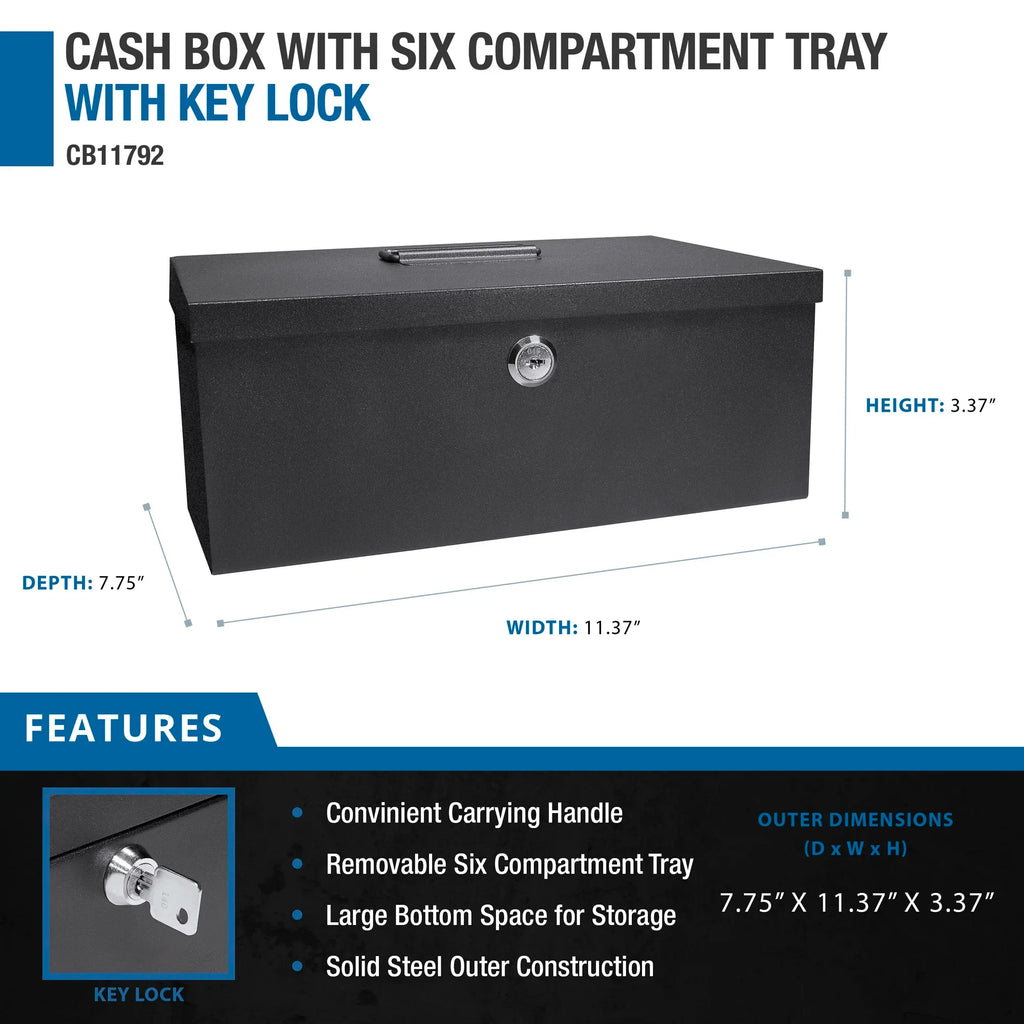 Barska Cash Box with Six Compartment Tray with Key Lock | CB11792