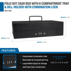 Barska Fold Out Cash Box with Six Compartment Tray and Bill Holder with Combination Lock | CB11794