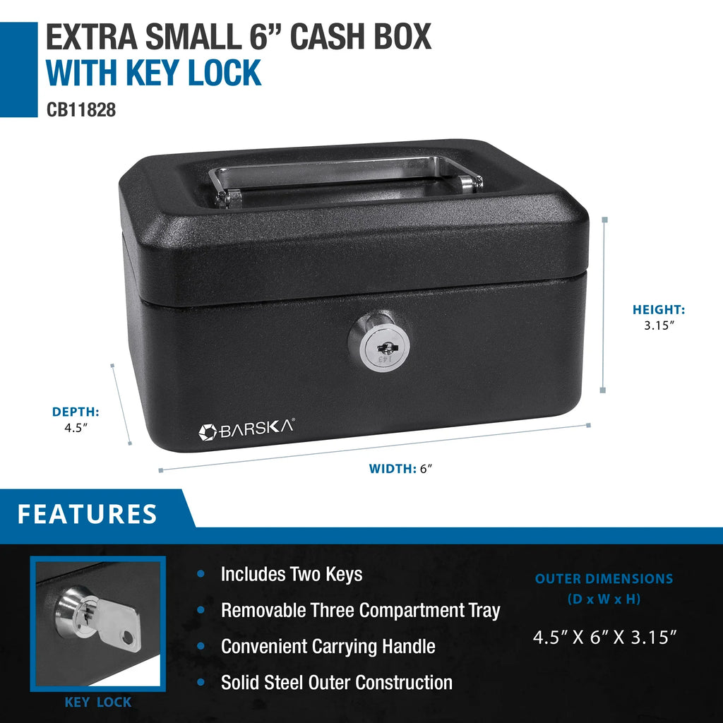 Barska Extra Small 6" Cash Box with Key Lock | CB11828