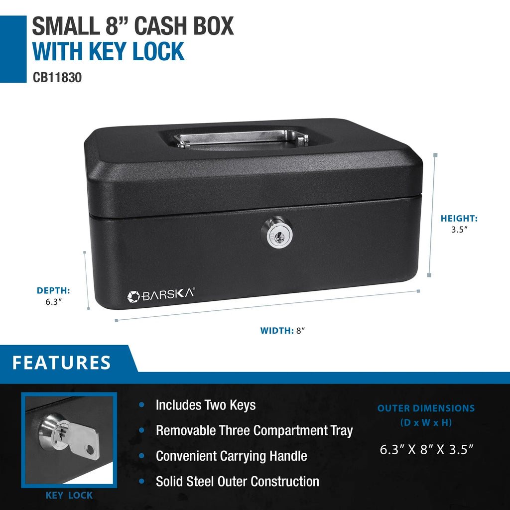 Barska Small 8" Cash Box with Key Lock | CB11830