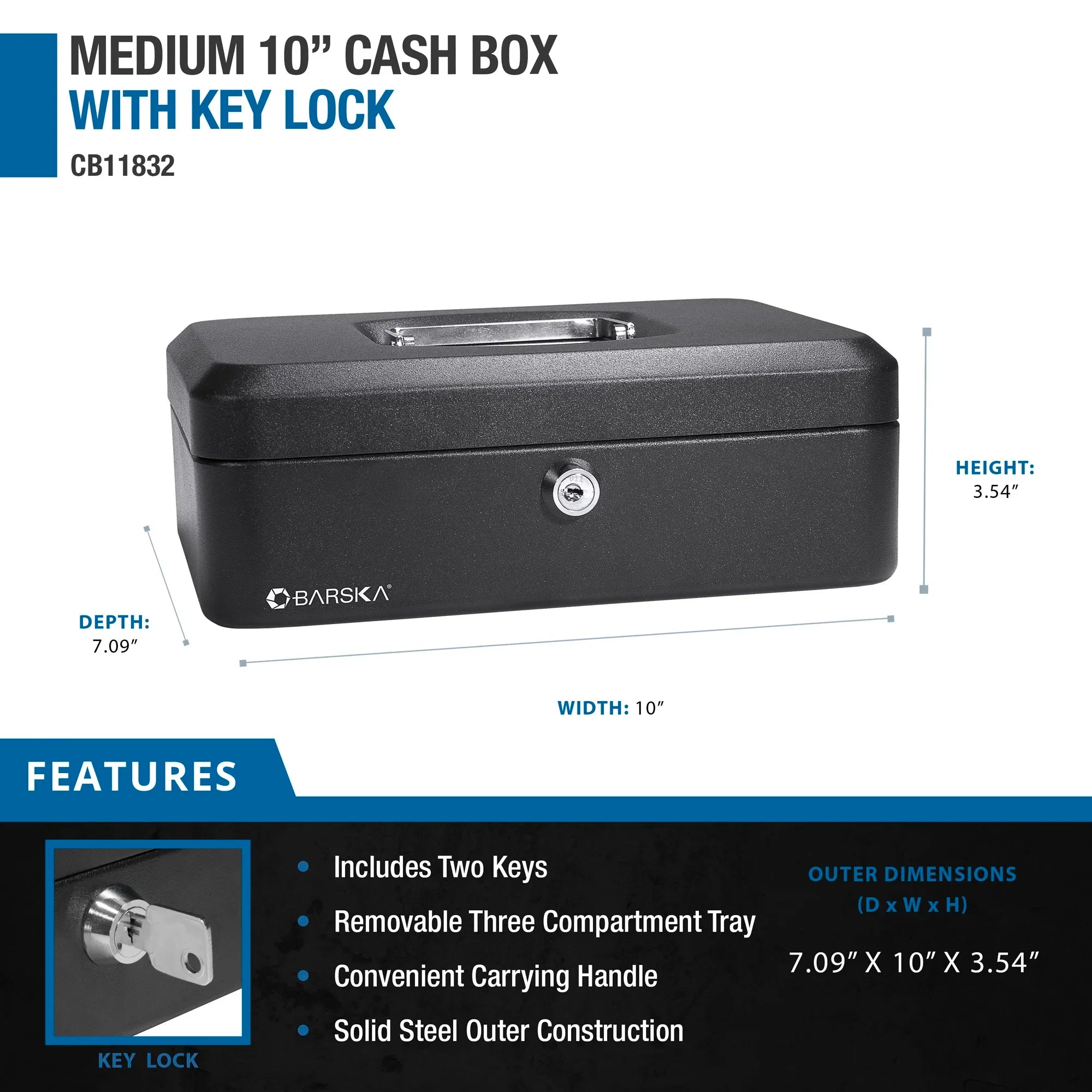 Barska Medium 10" Cash Box with Key Lock | CB11832
