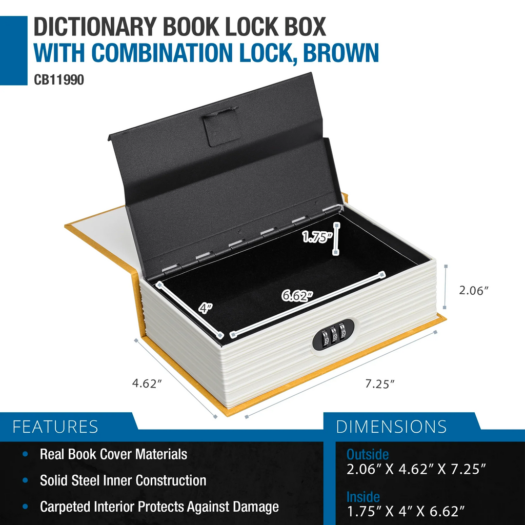 Barska Dictionary Book Lock Box with Combination Lock, Brown | CB11990