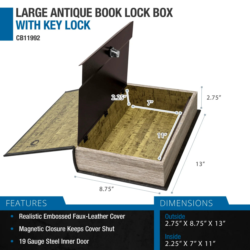 Barska Large Antique Book Lock Box with Key Lock | CB11992