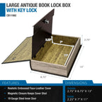 Barska Large Antique Book Lock Box with Key Lock | CB11992