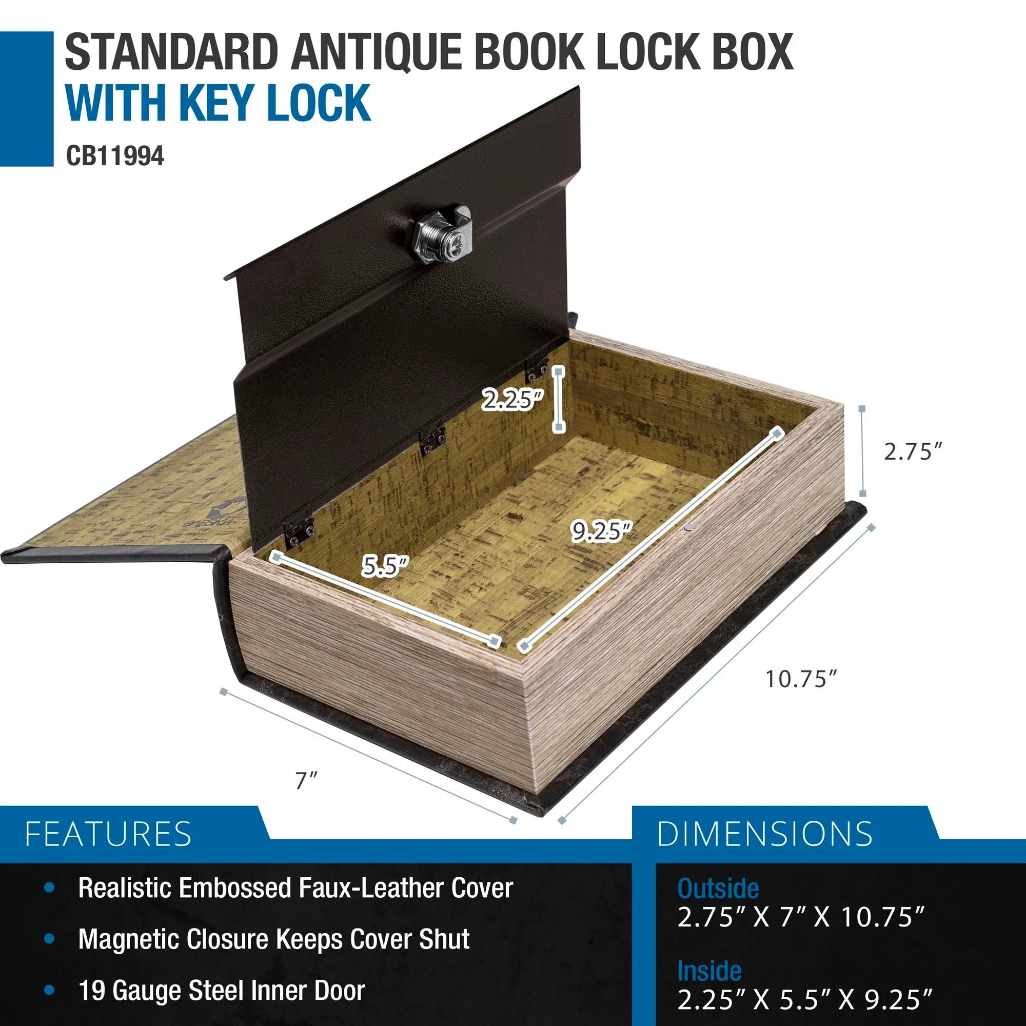 Barska Standard Antique Book Lock Box with Key Lock | CB11994