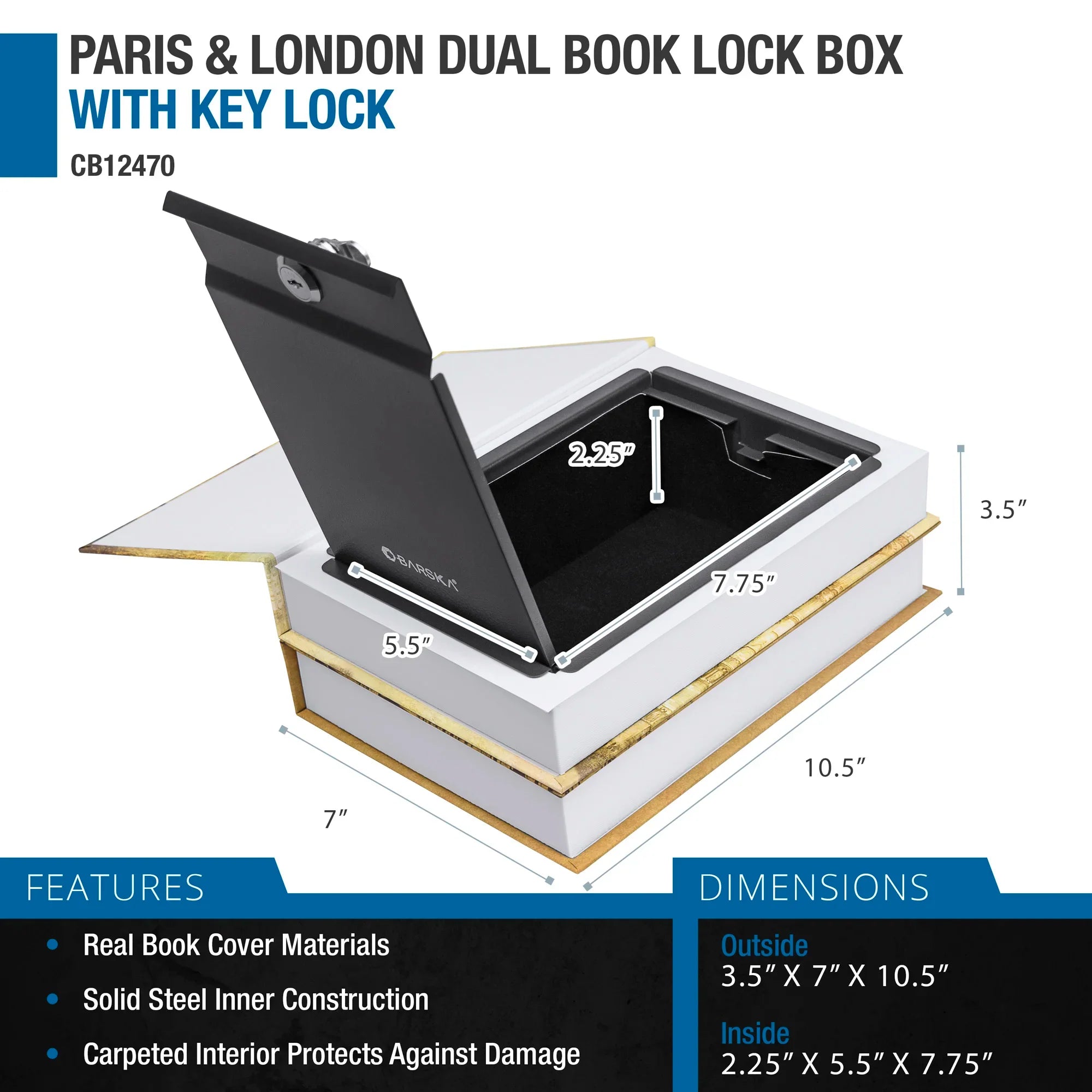 Barska Paris & London Series Dual Book Lock Boxes with Key Lock | CB12470, CB13056, CB13058
